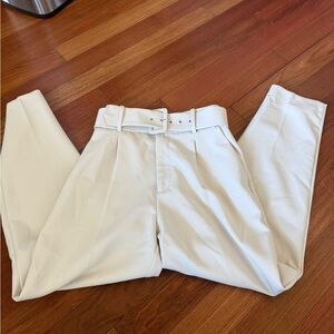 Zara Cream High-Waist Pleated Trousers with Belt